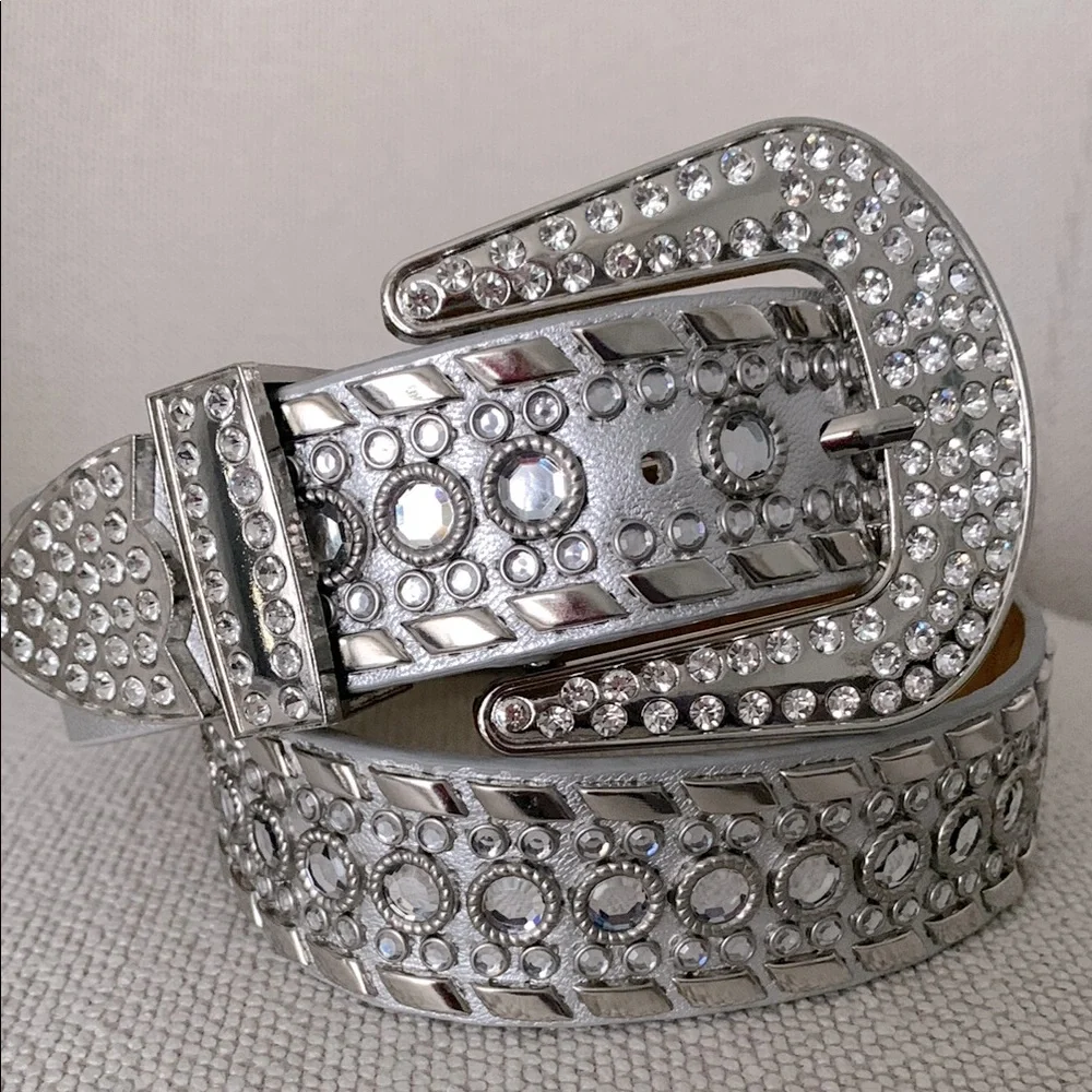 Silver Rhinestone Studded Women's Belt